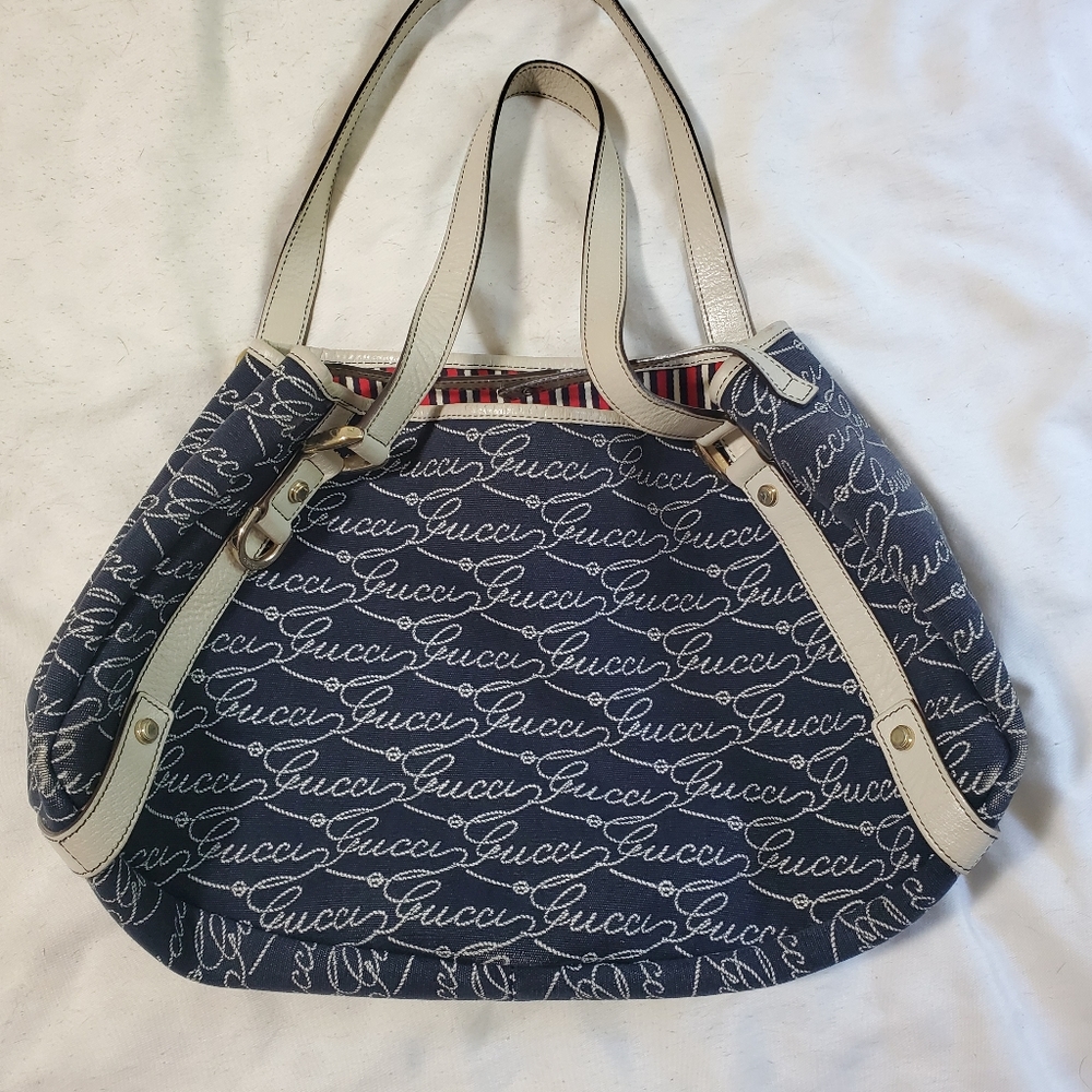 GUCCI RARE BAG VINTAGE NAVY PURSE WHITE LEATHER - Picture 2 of 16